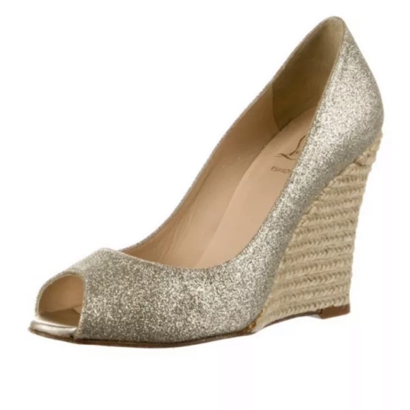 Christian Louboutin vintage open toe wedge espadrille pumps glitter 36